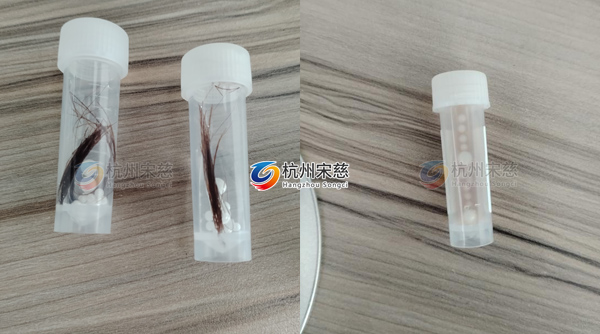 使用宋慈冷凍研磨儀對(duì)毛發(fā)研磨前后對(duì)比圖